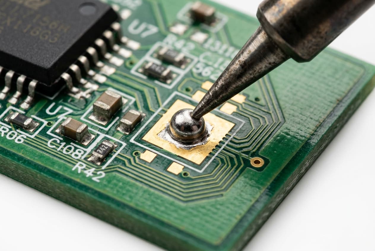 Fig. A — Reflow BGA bajo microscopio · 20×